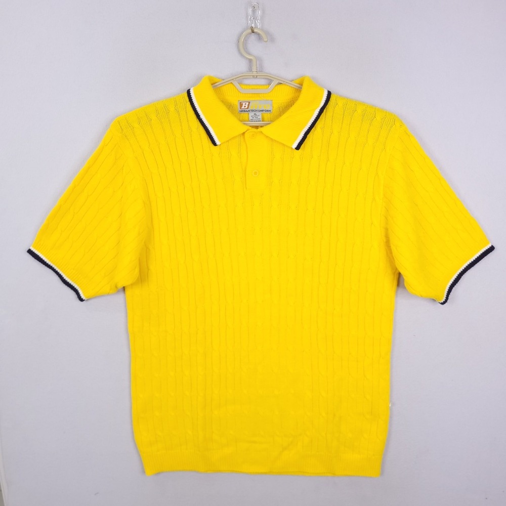 B 212 NYC Urban Tech Uniform Sweater Women Yellow XL Short Sleeve Cable Knit Y2K